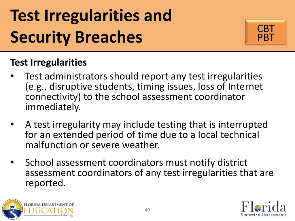 test irregularities and security breaches