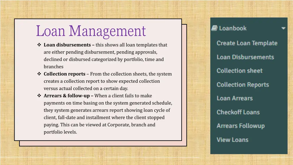 loan management loan disbursements this shows