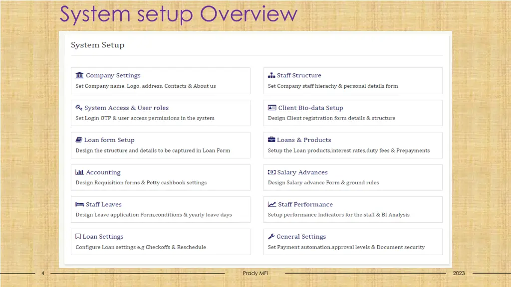 system setup overview