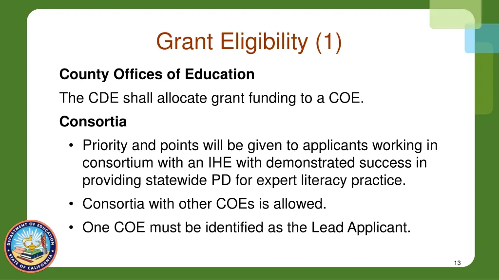 grant eligibility 1