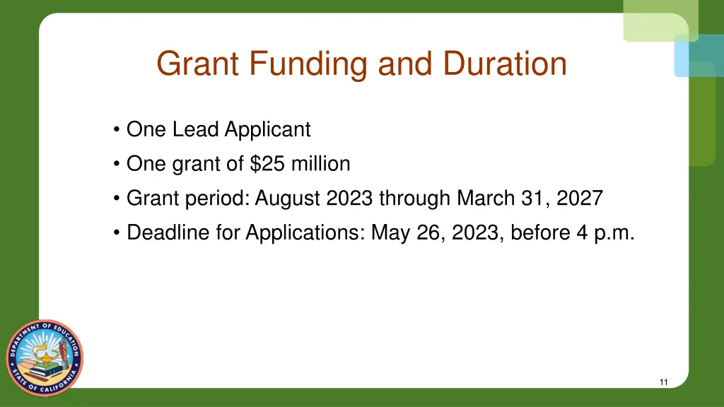 grant funding and duration