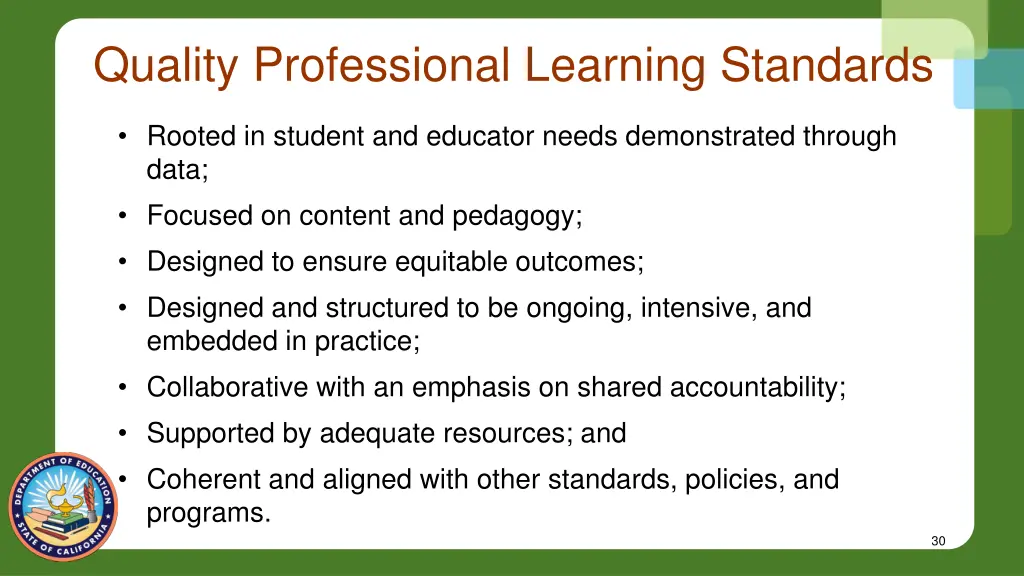 quality professional learning standards