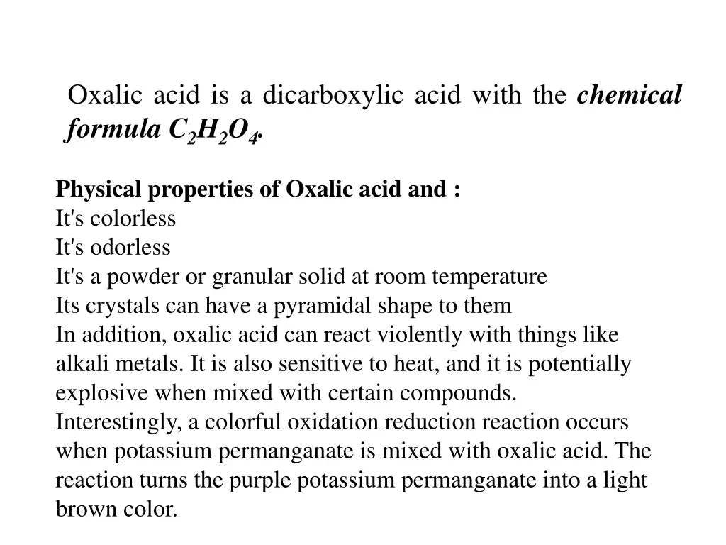 oxalic acid is a dicarboxylic acid with