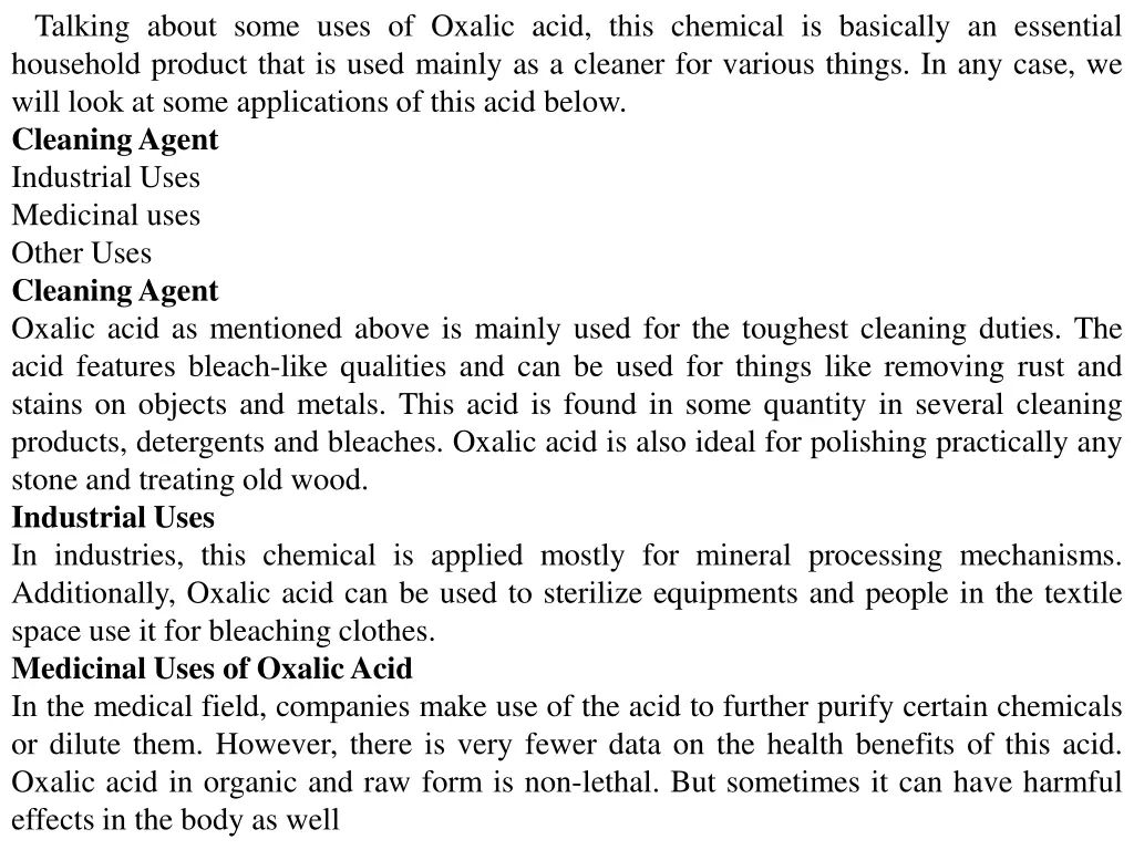 talking about some uses of oxalic acid this