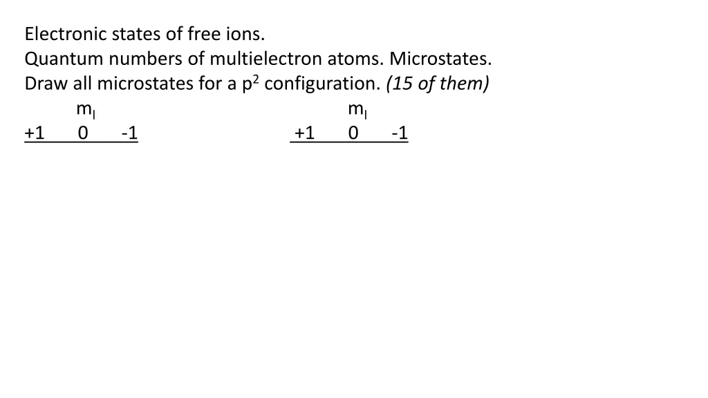 electronic states of free ions quantum numbers