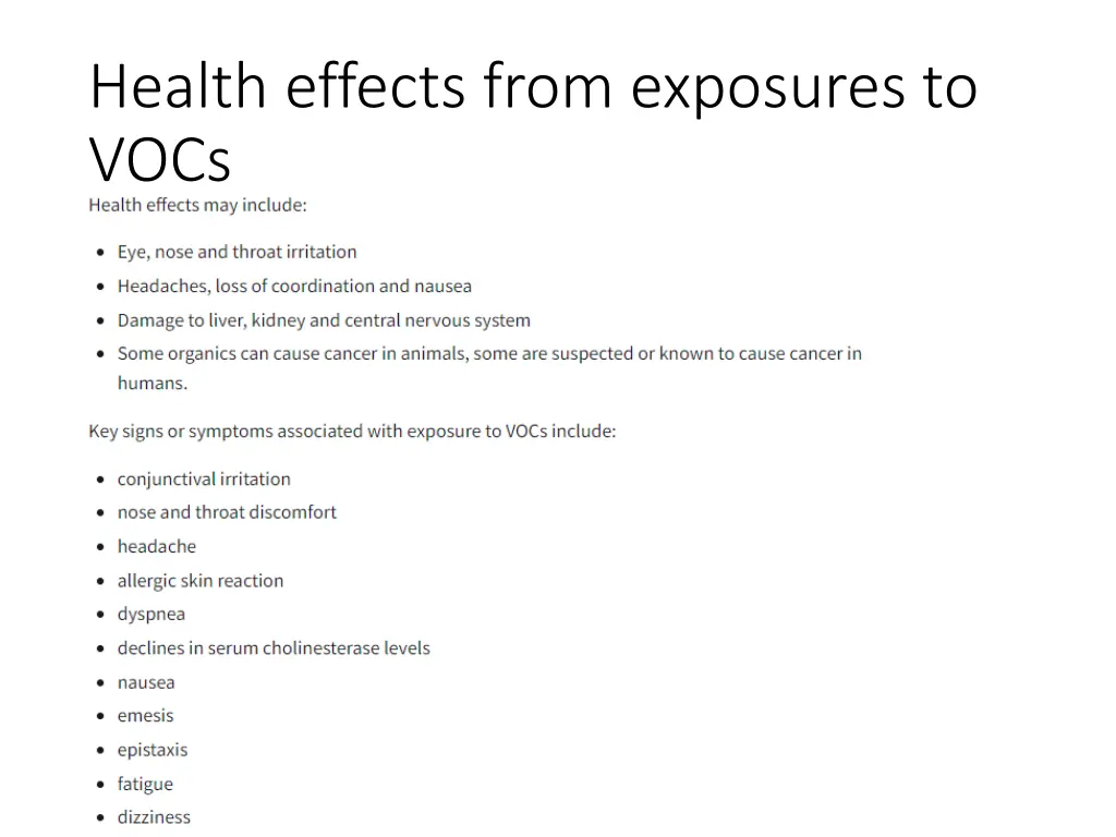 health effects from exposures to vocs