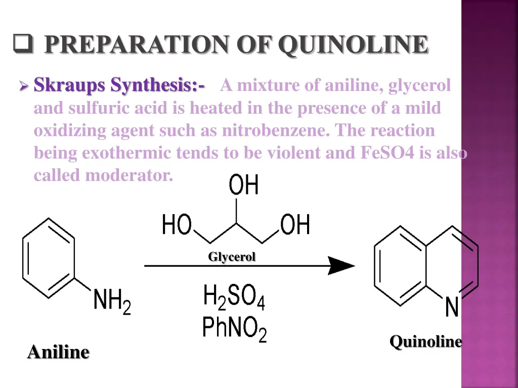 preparation of quinoline