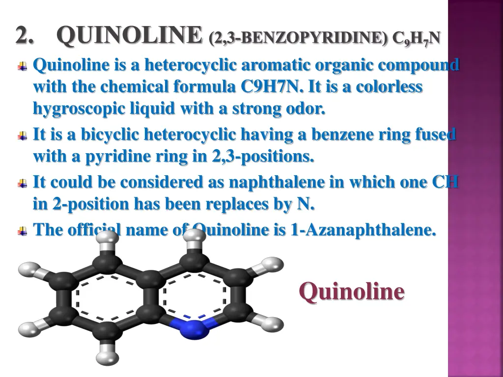 quinoline 2 3 benzopyridine c 9 h 7 n quinoline