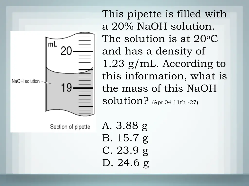 this pipette is filled with a 20 naoh solution 1