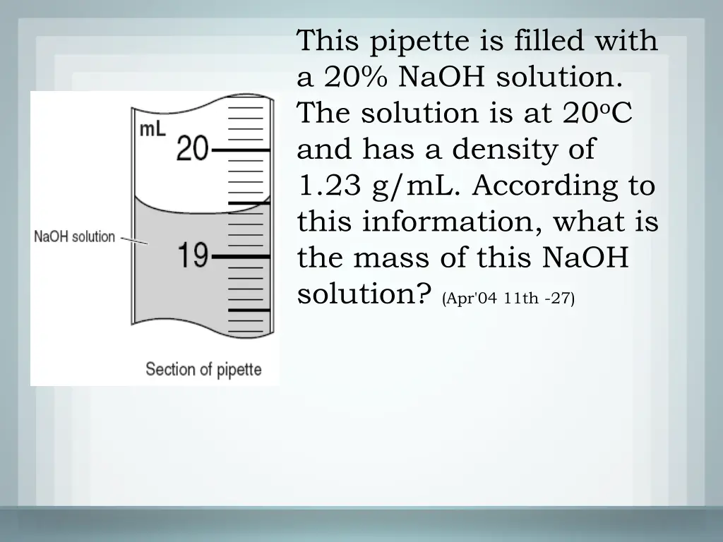 this pipette is filled with a 20 naoh solution