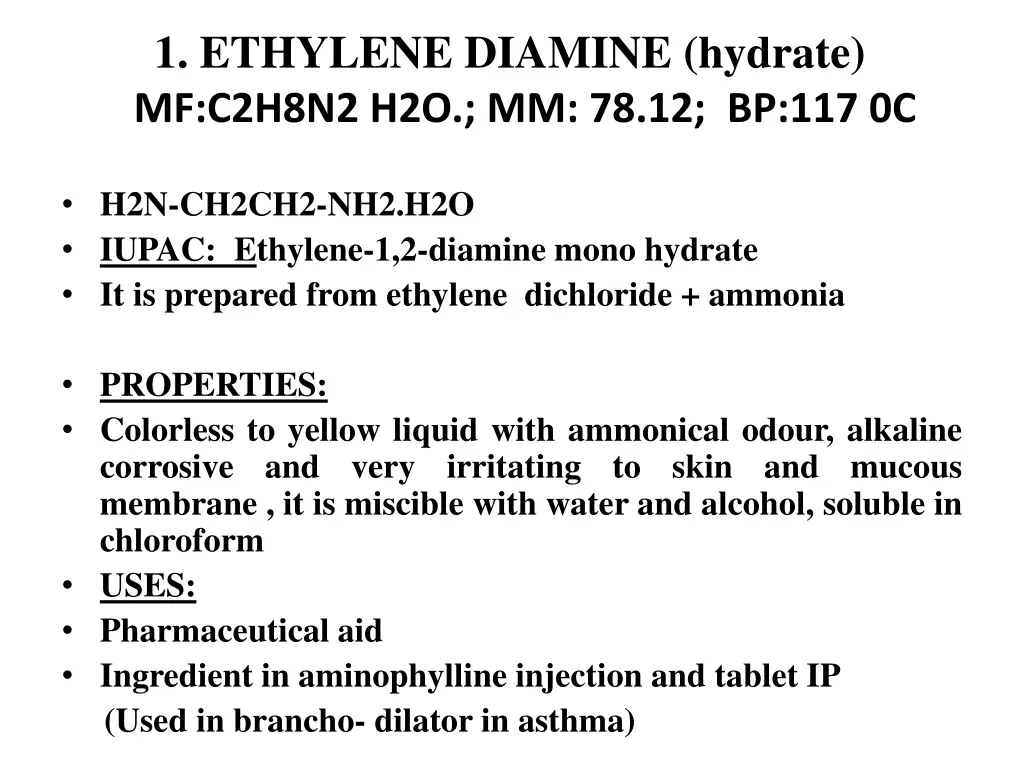 1 ethylene diamine hydrate mf c2h8n2