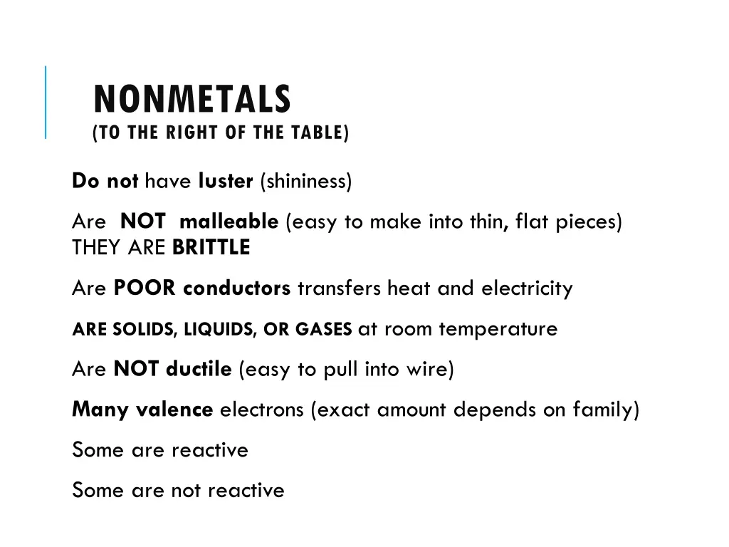 nonmetals to the right of the table