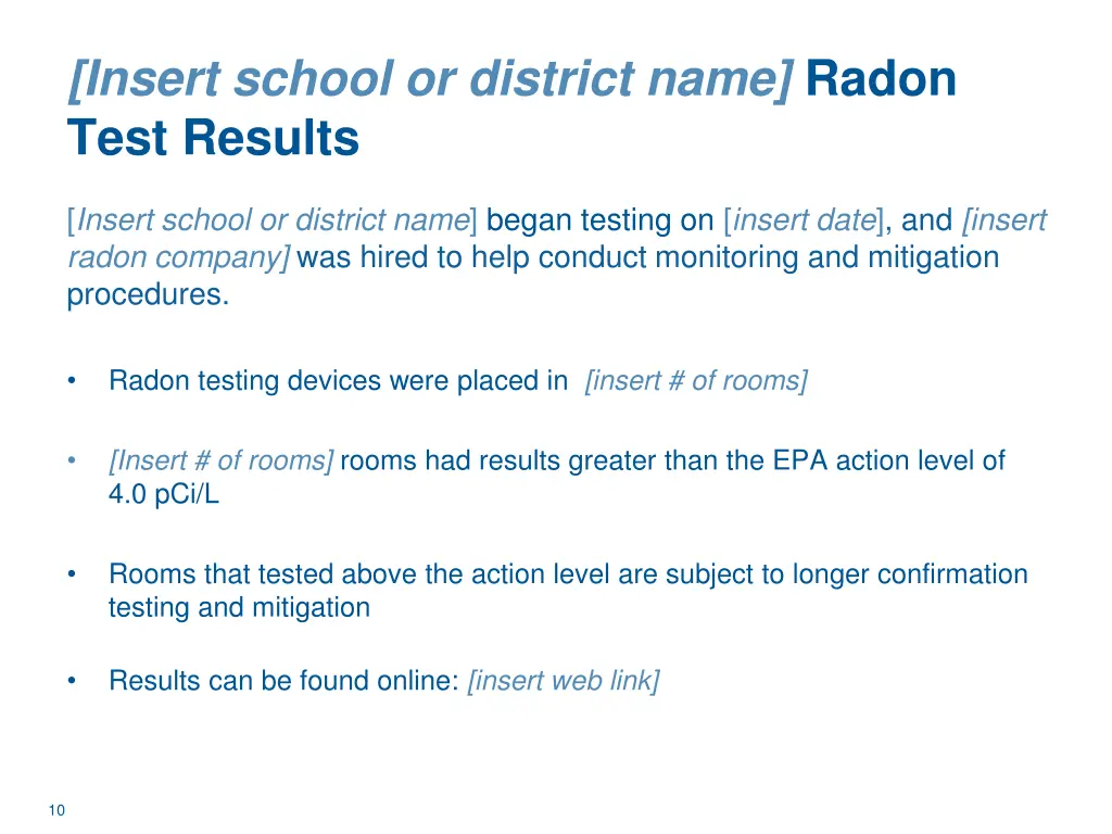 insert school or district name radon test results