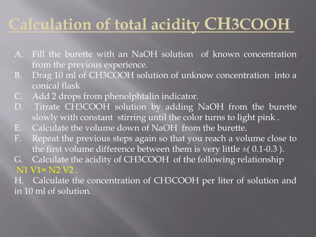 calculation of total acidity ch 3cooh