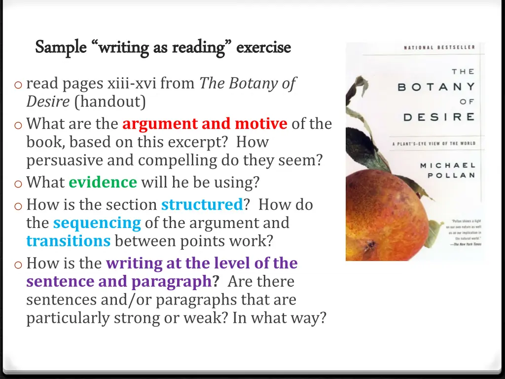 sample writing as reading exercise sample writing