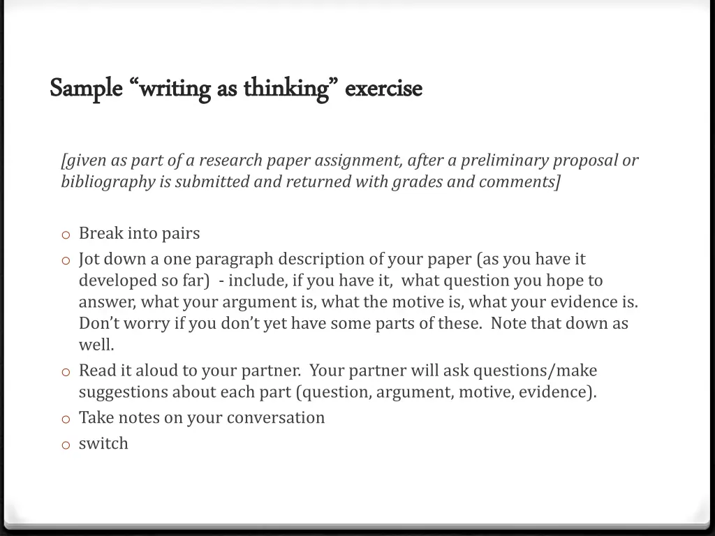 sample writing as thinking exercise sample