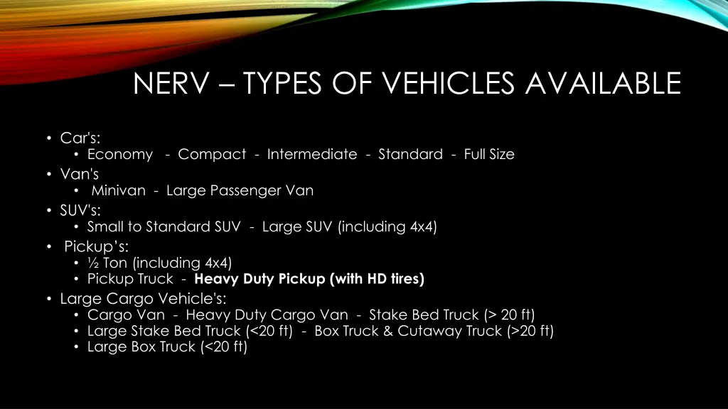 nerv types of vehicles available