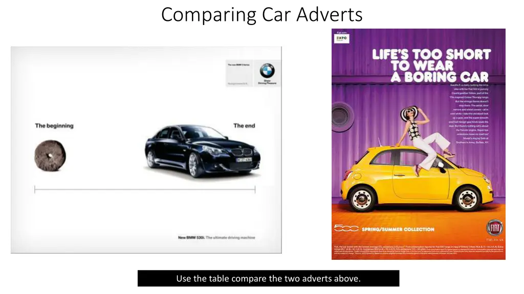 comparing car adverts