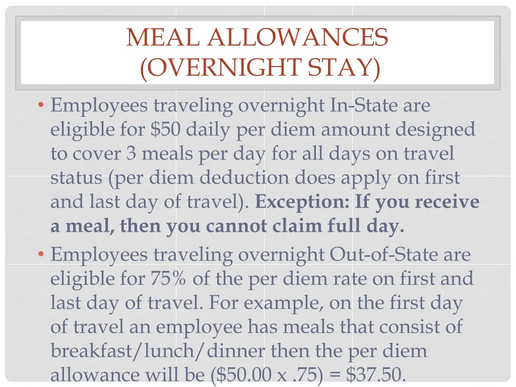 meal allowances overnight stay