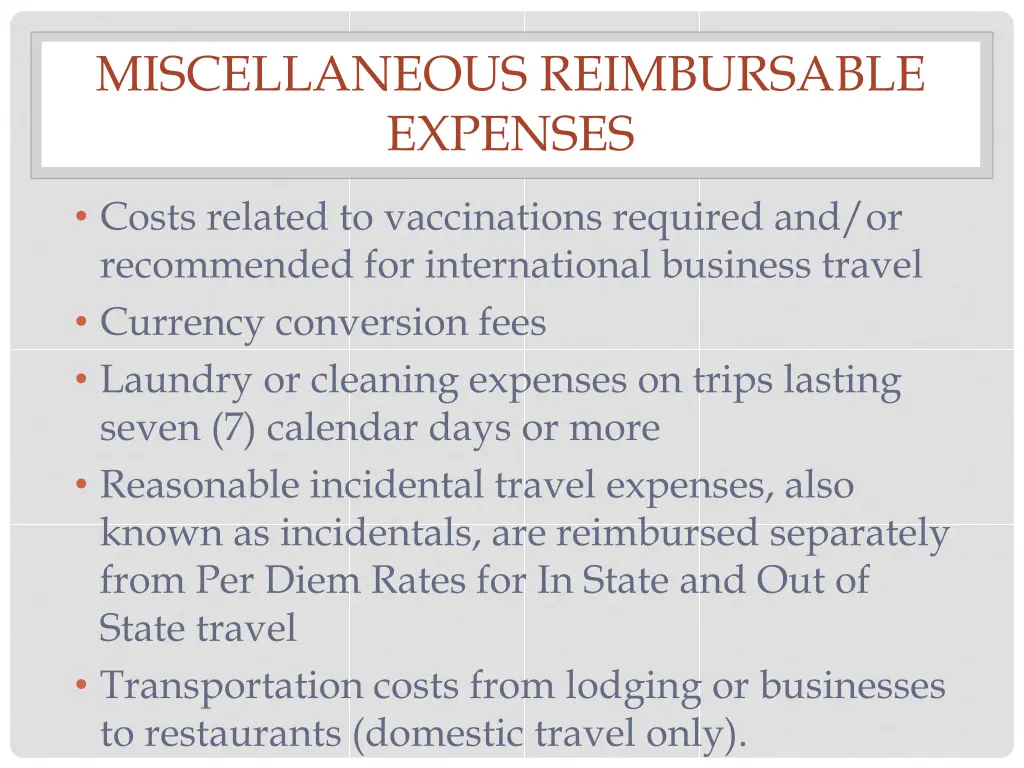 miscellaneous reimbursable expenses 1