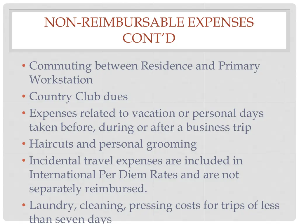 non reimbursable expenses cont d