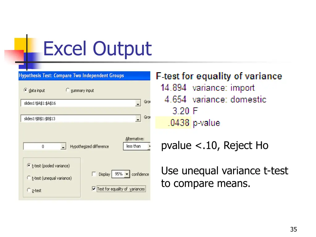 excel output