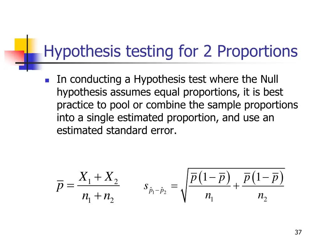 hypothesis testing for 2 proportions