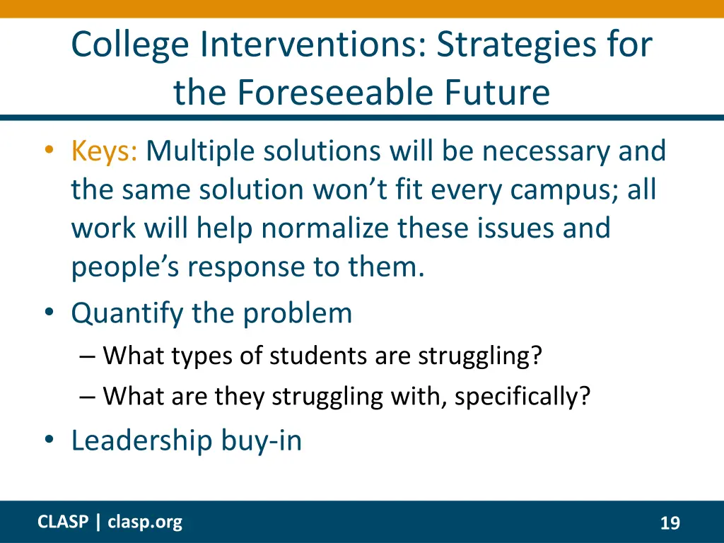 college interventions strategies