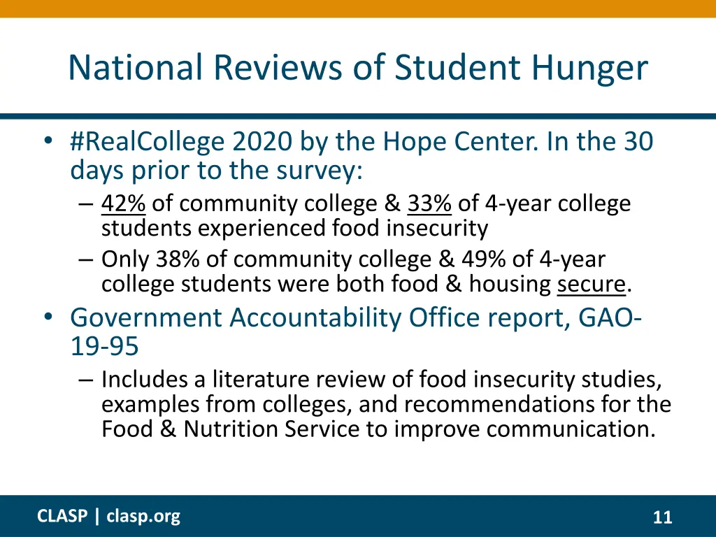 national reviews of student hunger