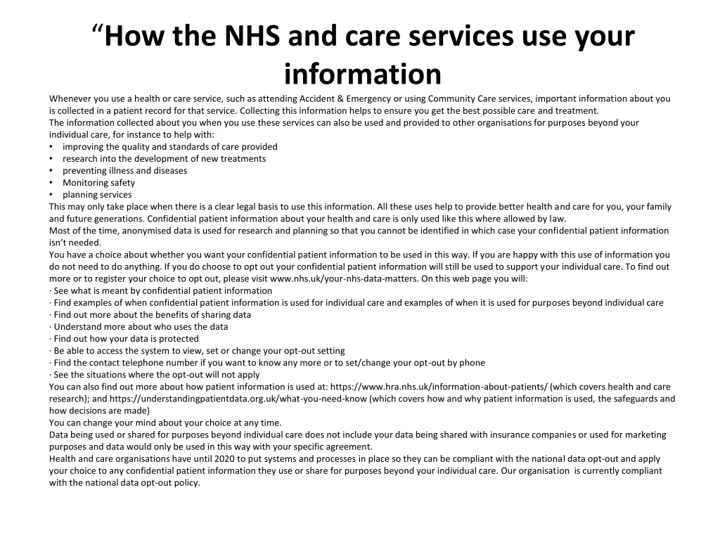 how the nhs and care services use your