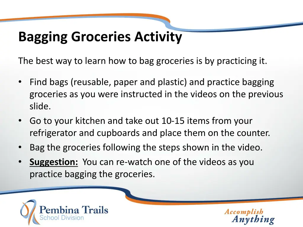 bagging groceries activity