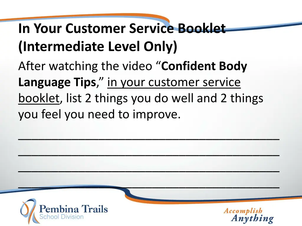 in your customer service booklet intermediate 2