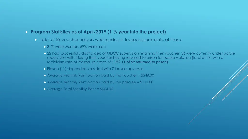 program statistics as of april 2019 1 year into