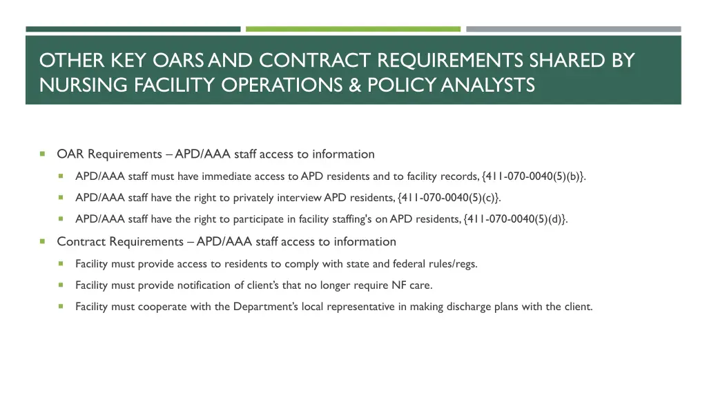 other key oars and contract requirements shared