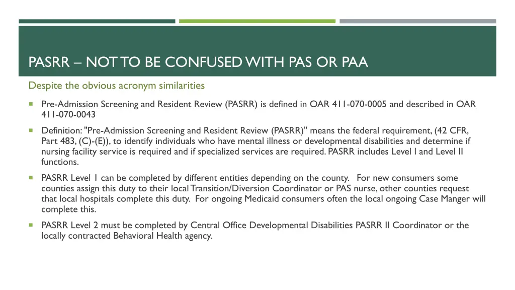 pasrr not to be confused with pas or paa