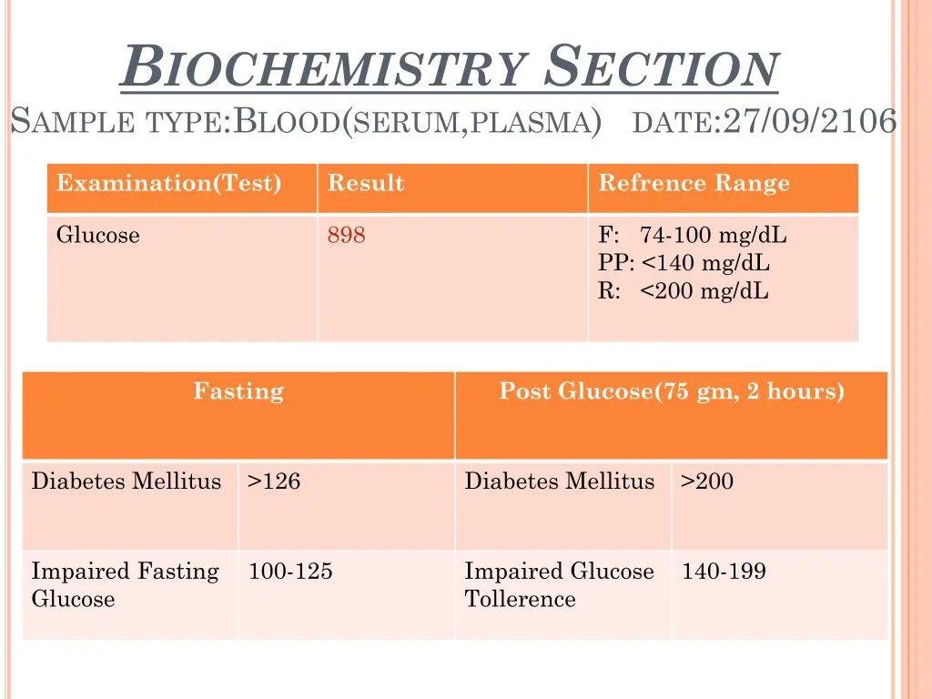 b iochemistry s ection s ample type b lood serum