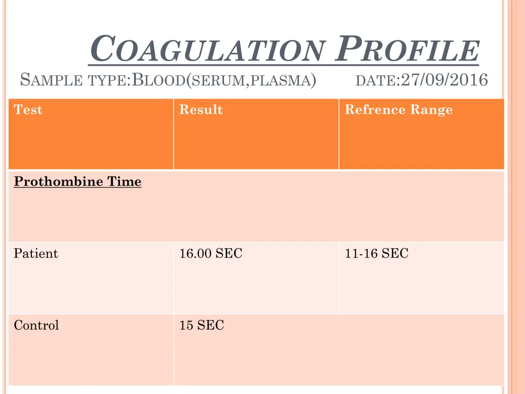 c oagulation p rofile s ample type b lood serum