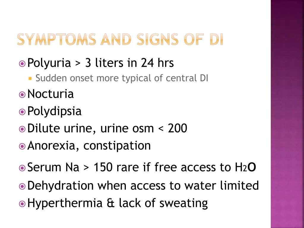 symptoms and signs of di