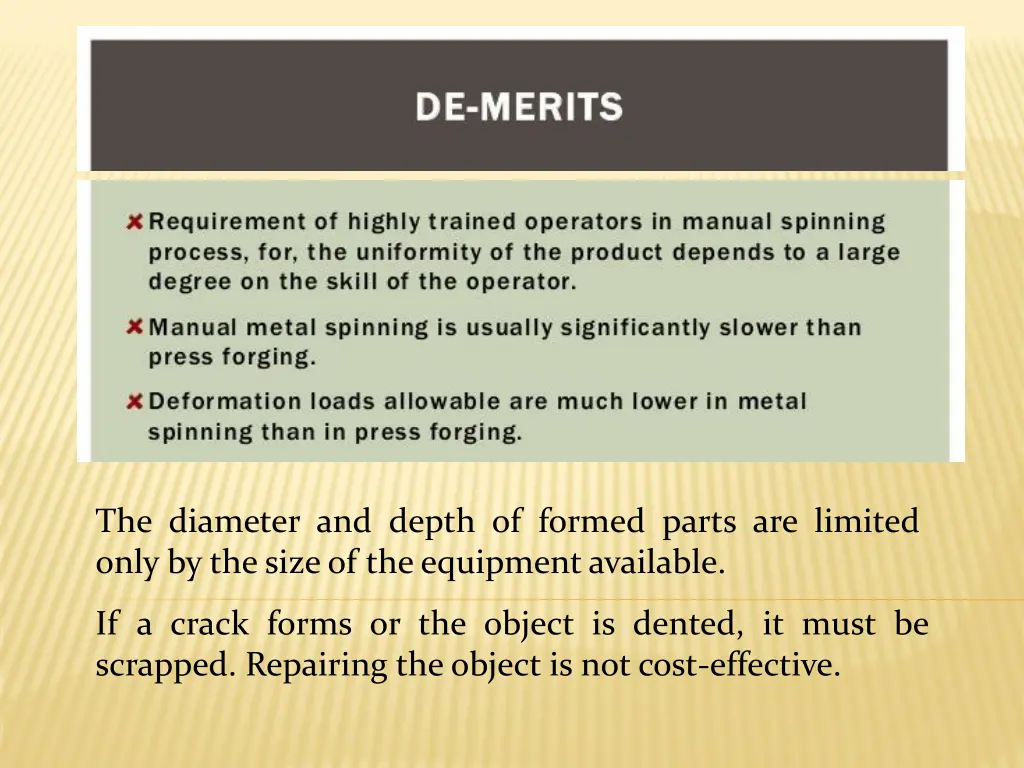 the diameter and depth of formed parts