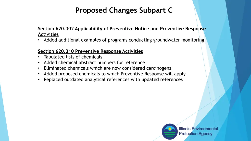 proposed changes subpart c