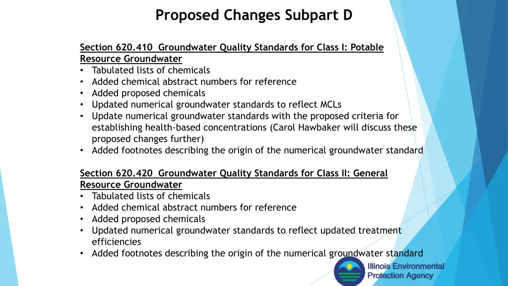 proposed changes subpart d