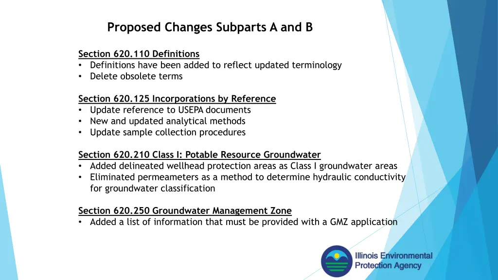 proposed changes subparts a and b