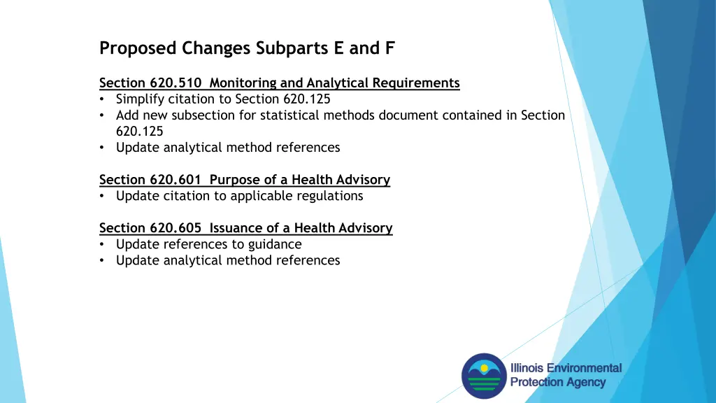 proposed changes subparts e and f