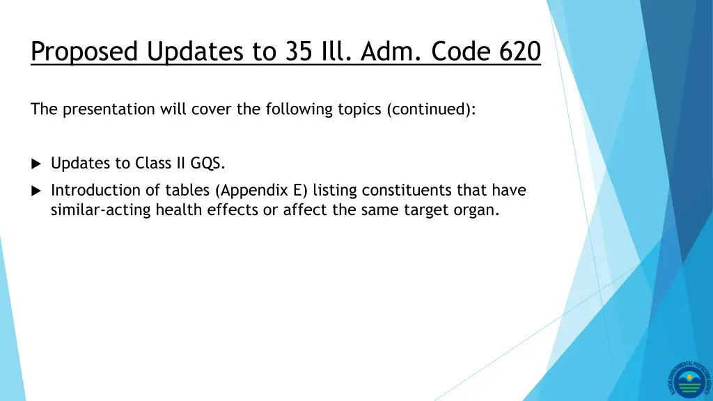 proposed updates to 35 ill adm code 620 2