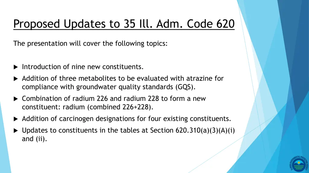 proposed updates to 35 ill adm code 620