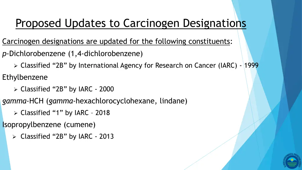 proposed updates to carcinogen designations