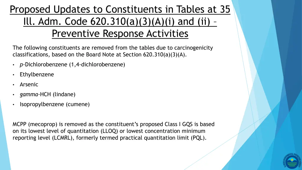 proposed updates to constituents in tables