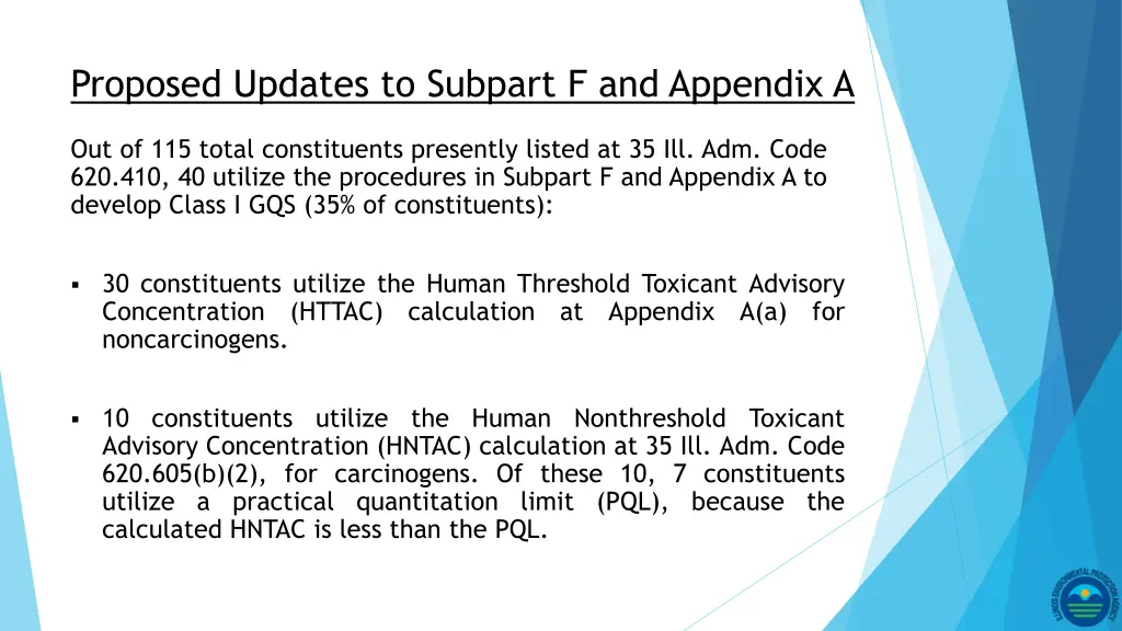 proposed updates to subpart f and appendix a