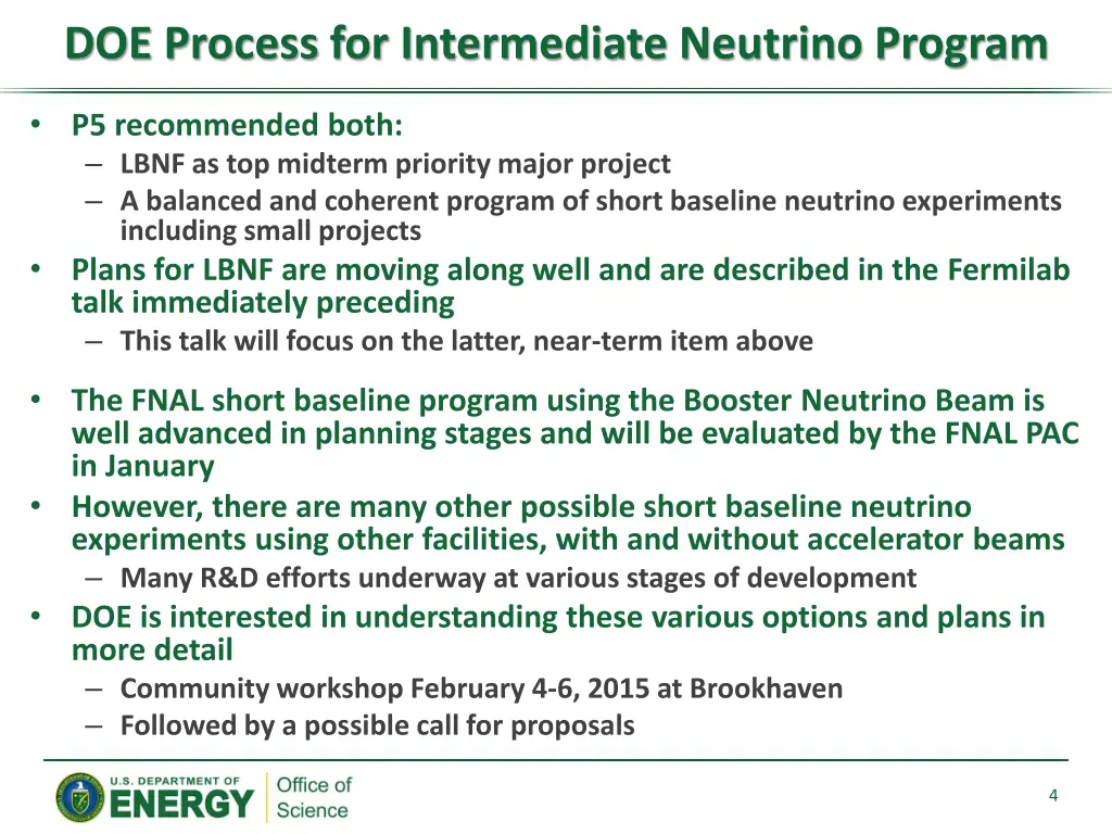 doe process for intermediate neutrino program