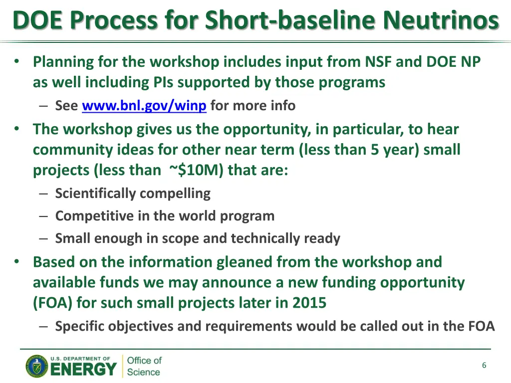 doe process for short baseline neutrinos